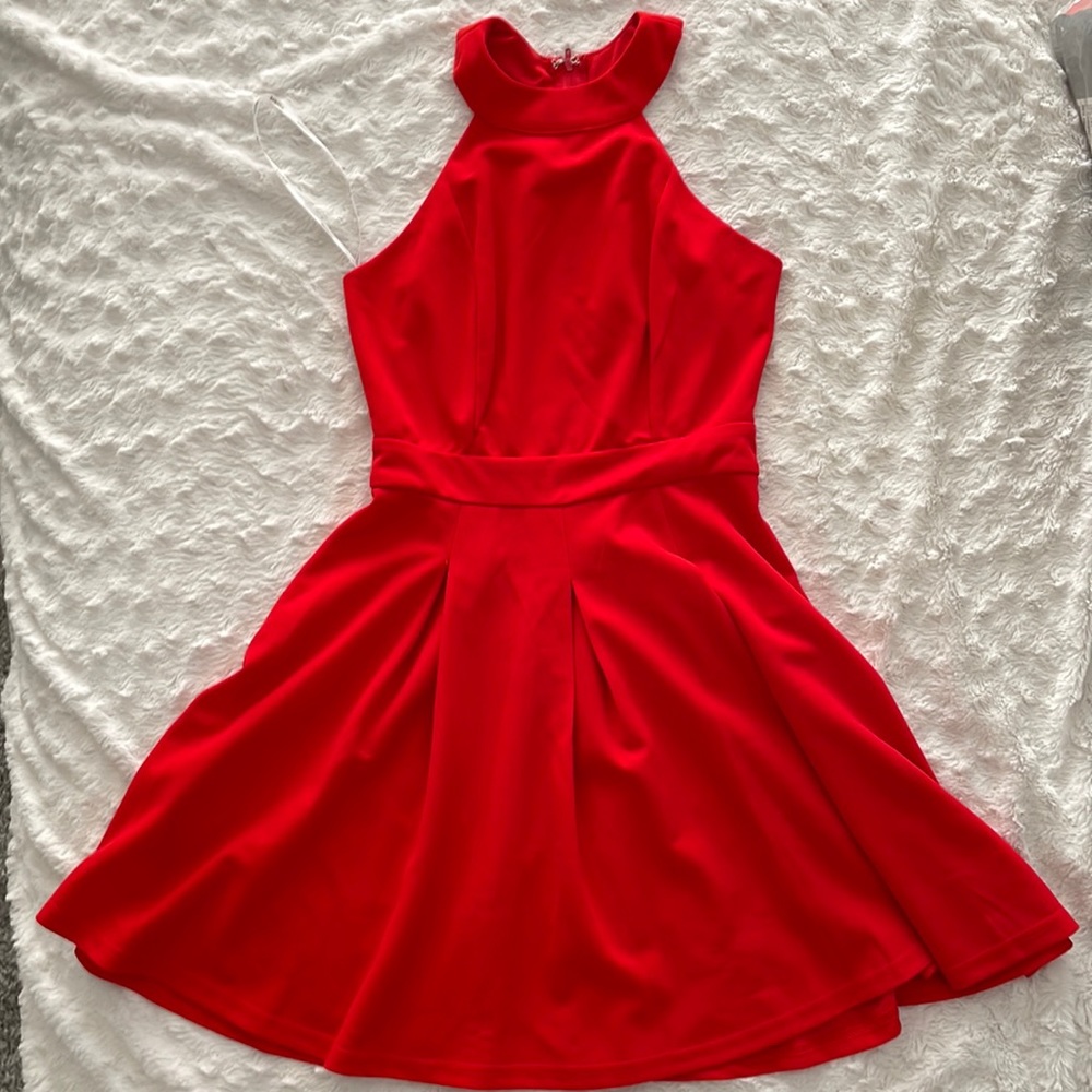 Papaya red fit and flare dress, small